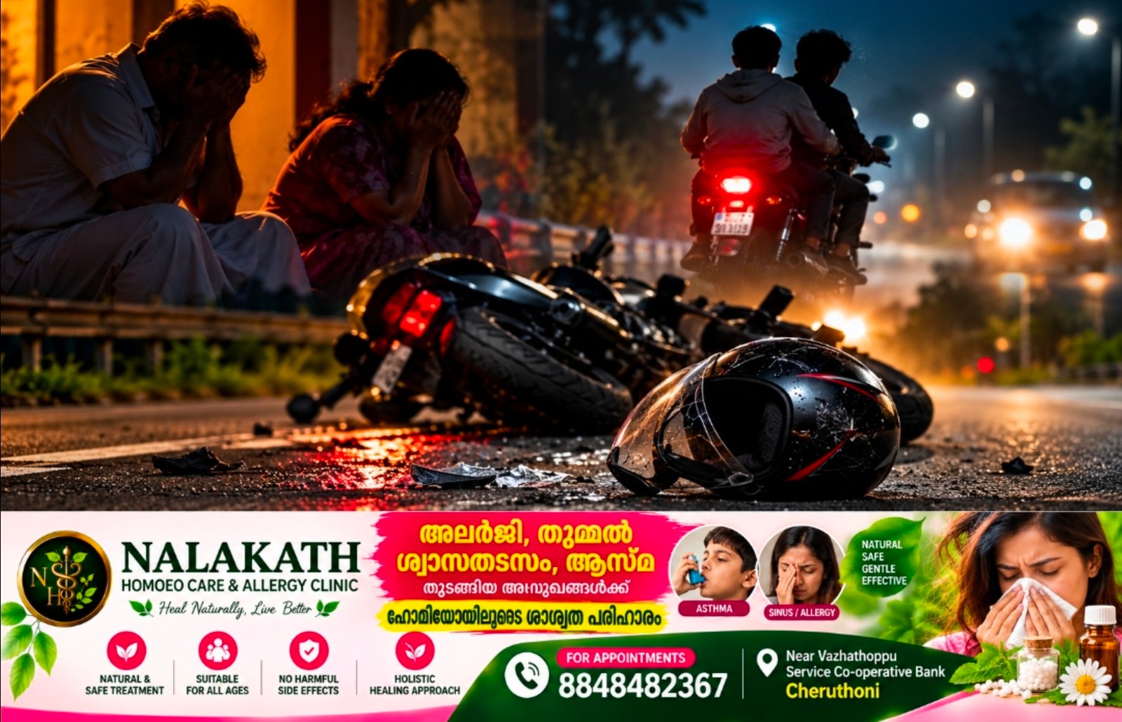 രാത്രിയിലെ ബൈക്ക് യാത്ര രണ്ട് ജീവനുകൾ കൂടി പൊലിഞ്ഞു: ലൈസൻസ് കിട്ടിയാലും മാതാപിതാക്കളുടെ ഉത്തരവാദിത്വങ്ങൾ തീരുന്നില്ല. മക്കൾക്ക് വാഹനത്തിന്റെ താക്കോൽ നൽകുന്ന മാതാപിതാക്കൾ അറിയണം ഈ കാര്യങ്ങൾ.
